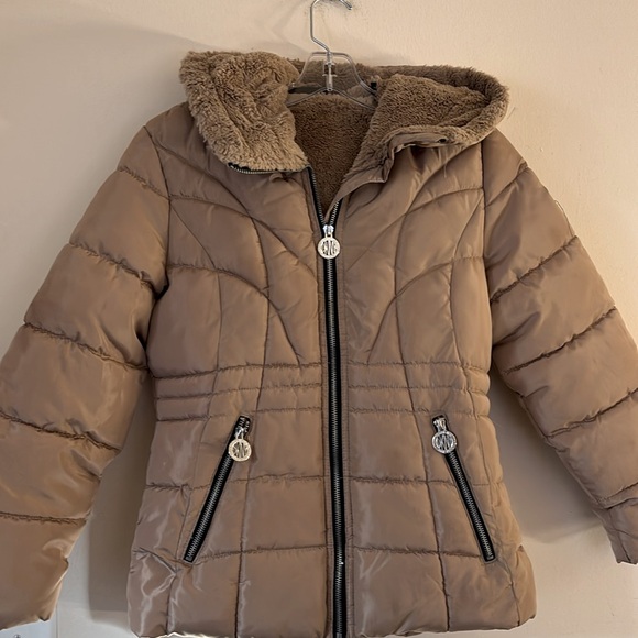 DKNY Taupe Fleece-Lined Jacket Hooded Puffer Jacket winter jacket Size - Picture 3 of 16